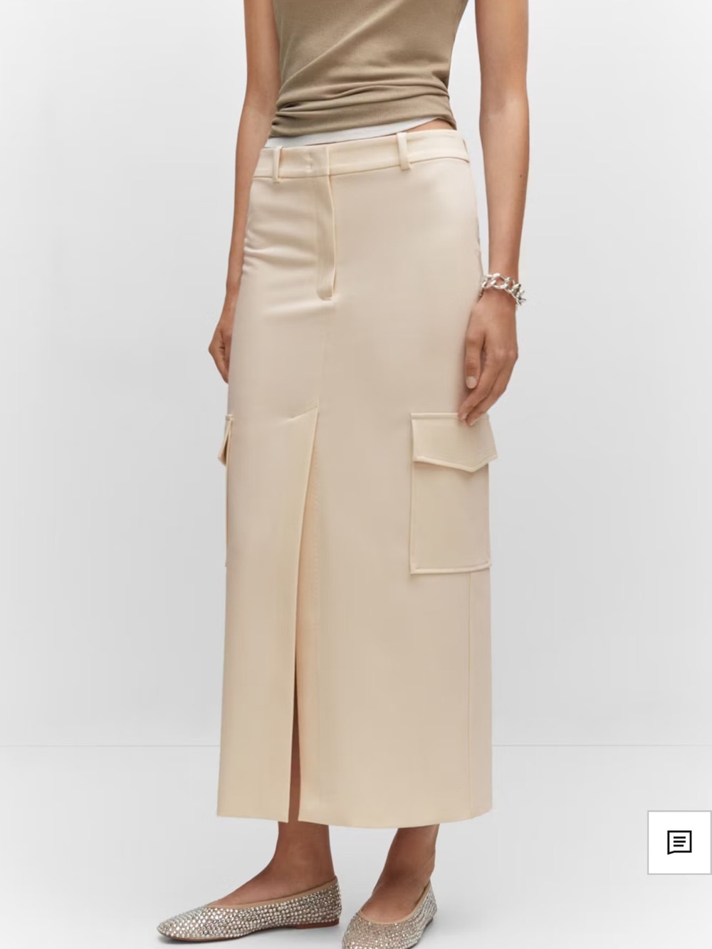 Mango Cream Cargo-Detail Maxi Skirt